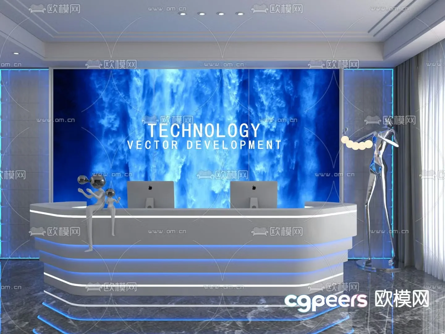 Modern front desk reception desk service desk 3d model