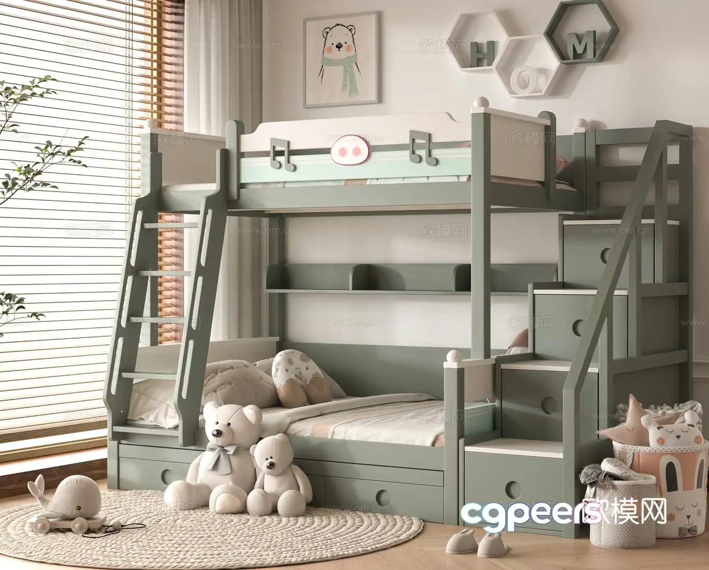 Modern 3D model on and off bed