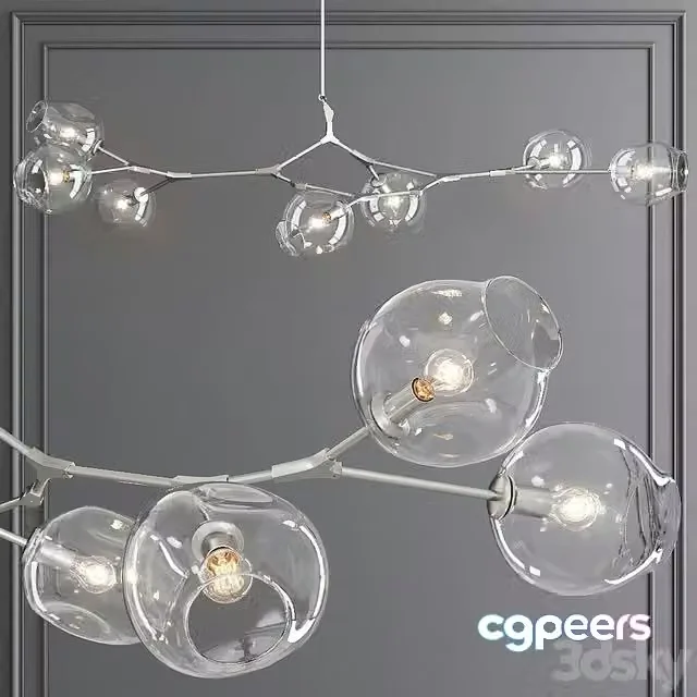 3ds Max Free – 7-globe Branching Bubble Satin Nickel and Clear Glass by Lindsey Adelman