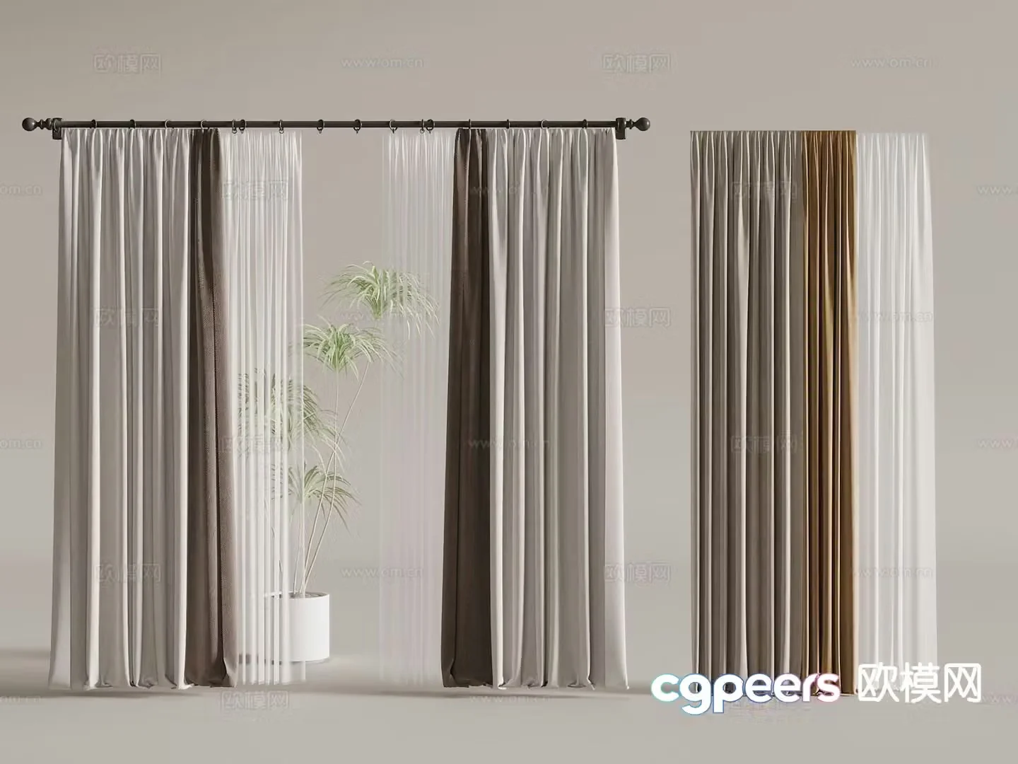 Roman pole curtain green plant 3d model