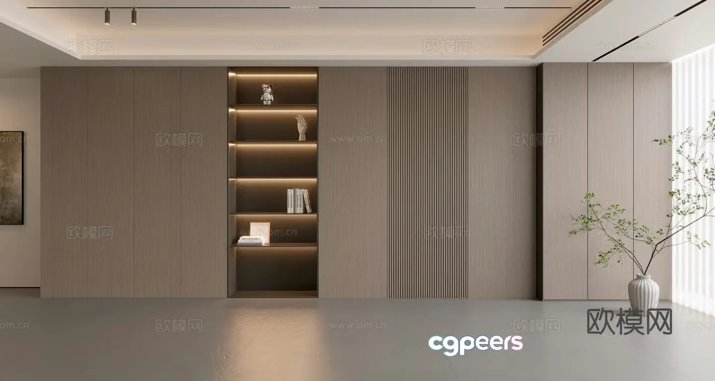 Modern simple sofa background wall modern ornament balcony cabinet living room cabinet wood veneer background wall 3d model