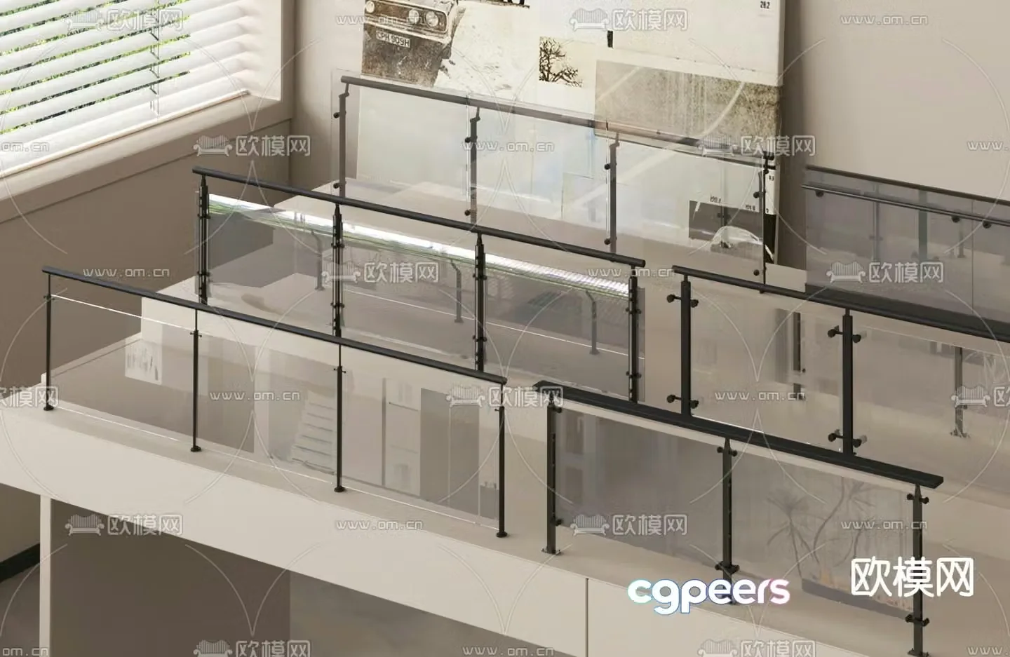 Glass railings Glass guardrail Balcony guardrail 3d model