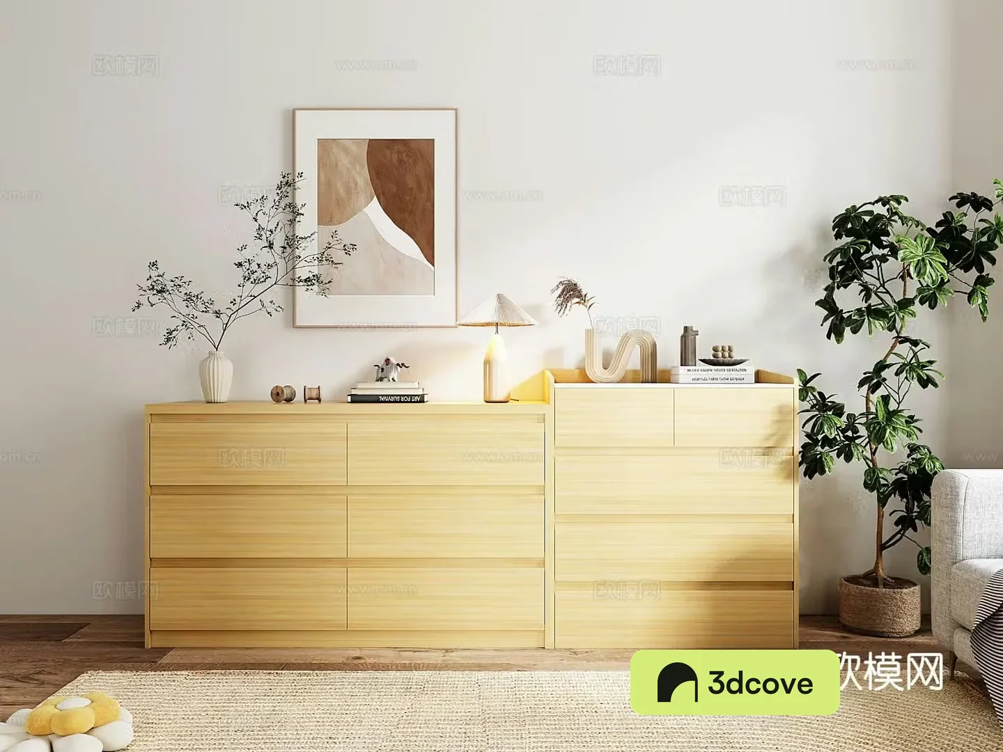 Log style cupboard low cabinet wood grain cabinet
