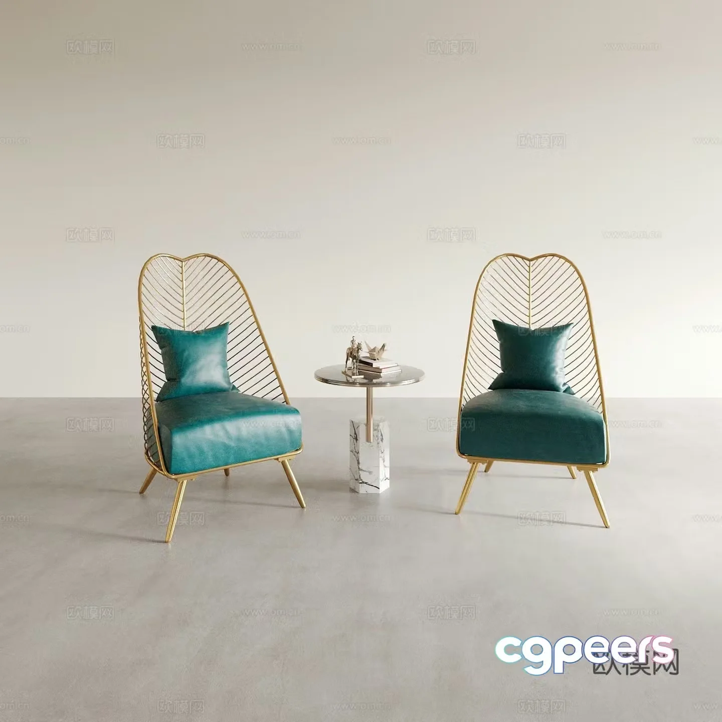 Light luxury leisure chair styling chair corner table 3D model