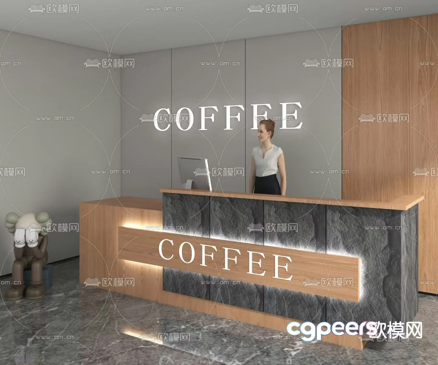 Modern front desk reception desk service desk 3d model