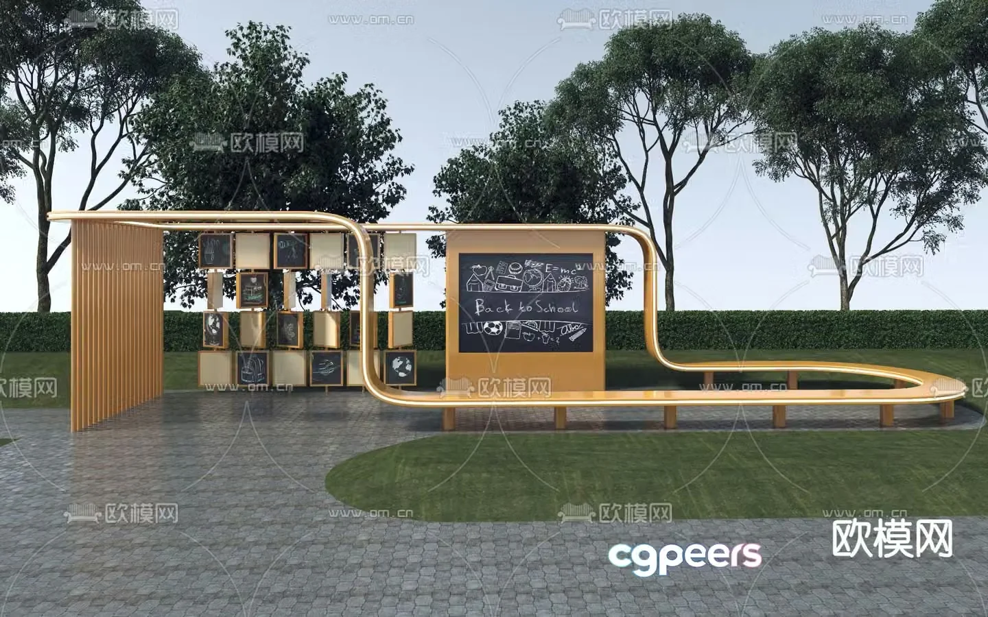 Landscape gallery outdoor promenade children’s activity area 3D model