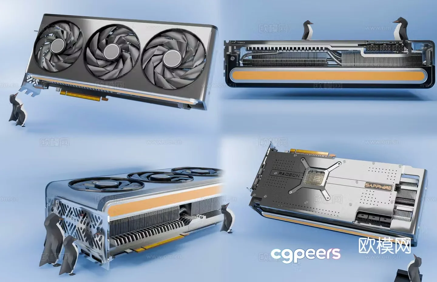 Modern AMD graphics card RX7900 AMDXTX Nvidia graphics card RT3d model