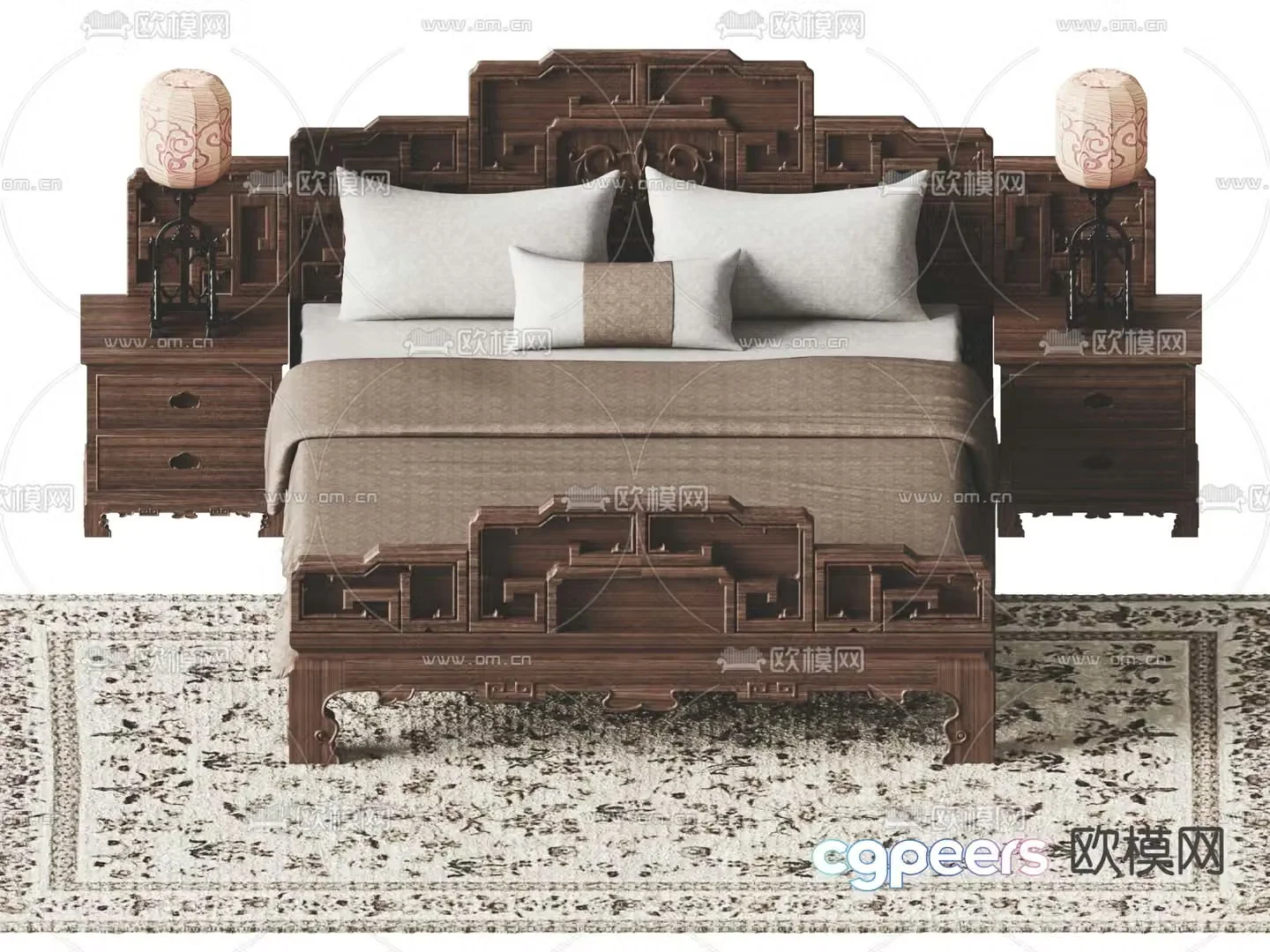 Chi Wing Lo Chinese style double bed 3d model
