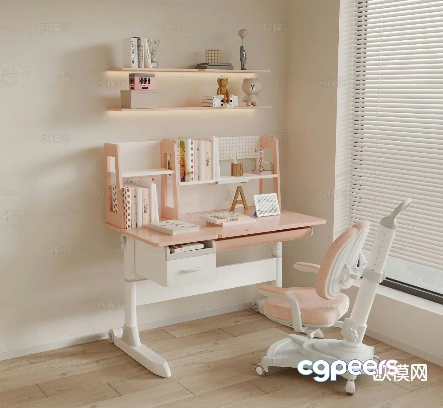 Modern children’s desk and chair study table 3d model
