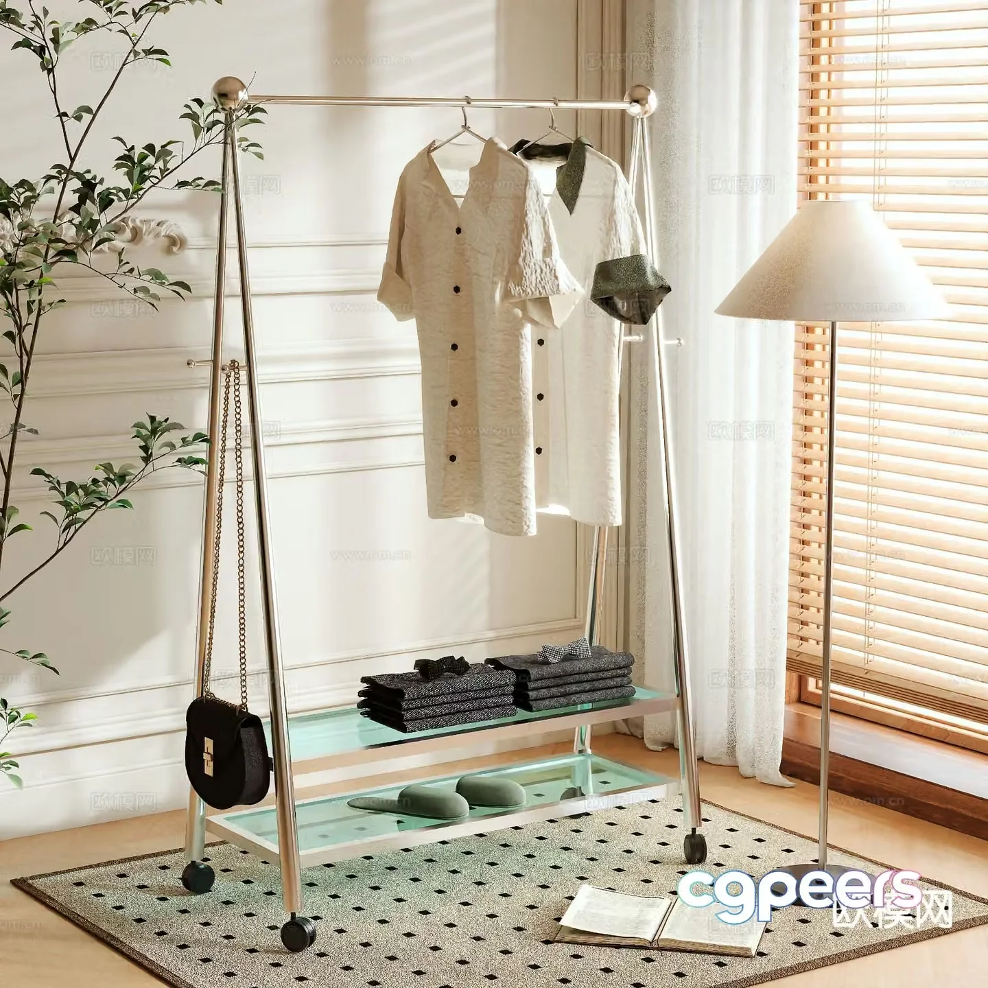 Clothes rack coat rack floor-standing clothes rack 3D model