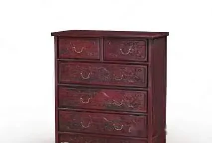 A Distressed Red Dresser 3D Model – 22345 – VRAY Render