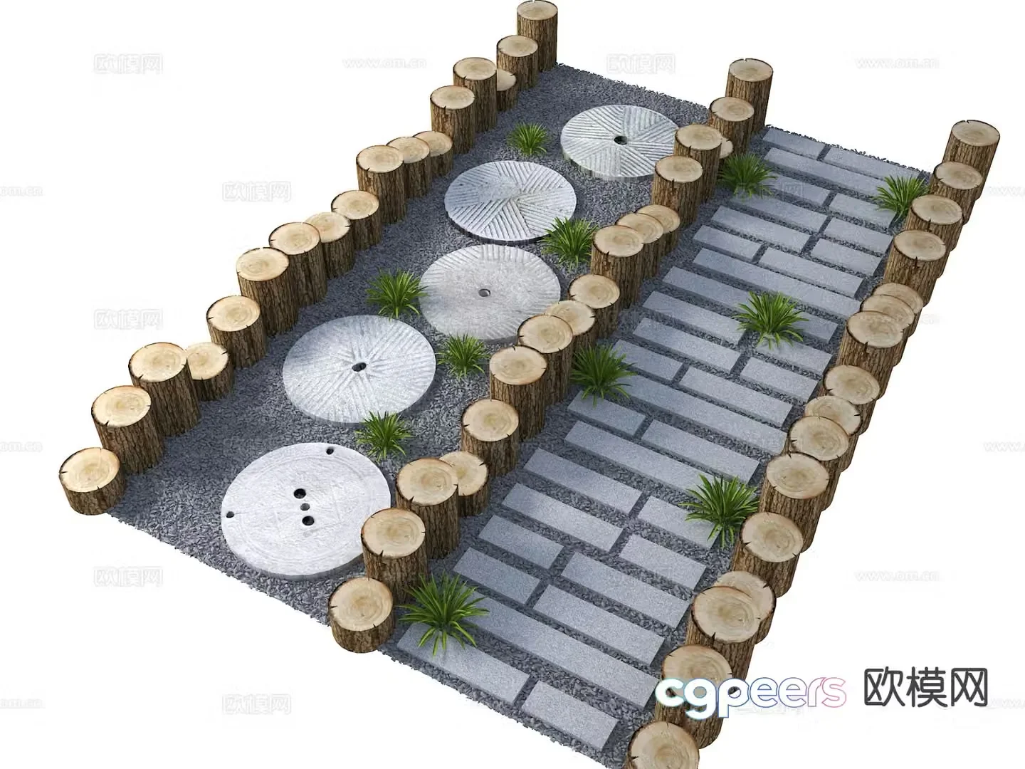 Stone grinding step bluestone slab stone road 3D model