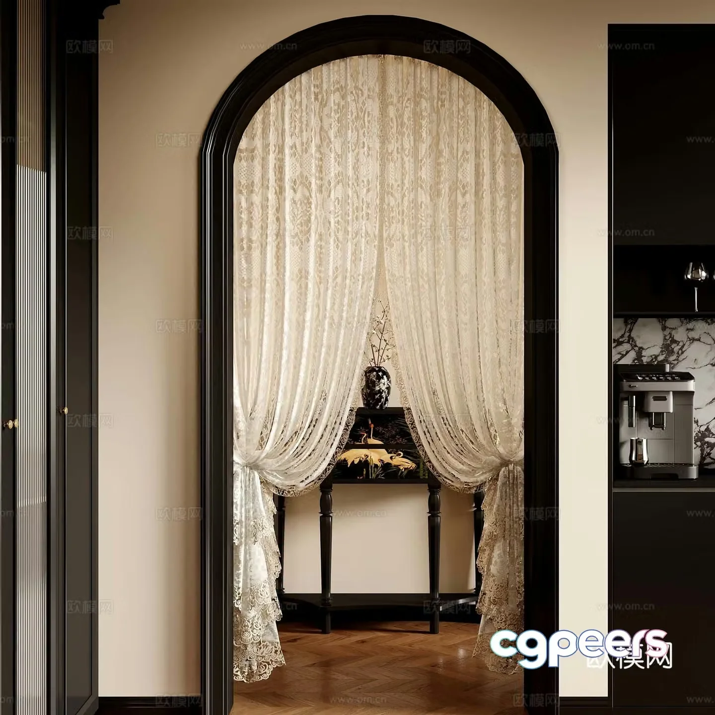 09 French curtains wardrobe sideboard entrance cabinet end viewing platform 3D model