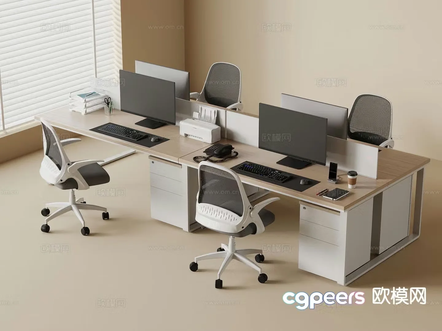 Card space desk work station post 3d model