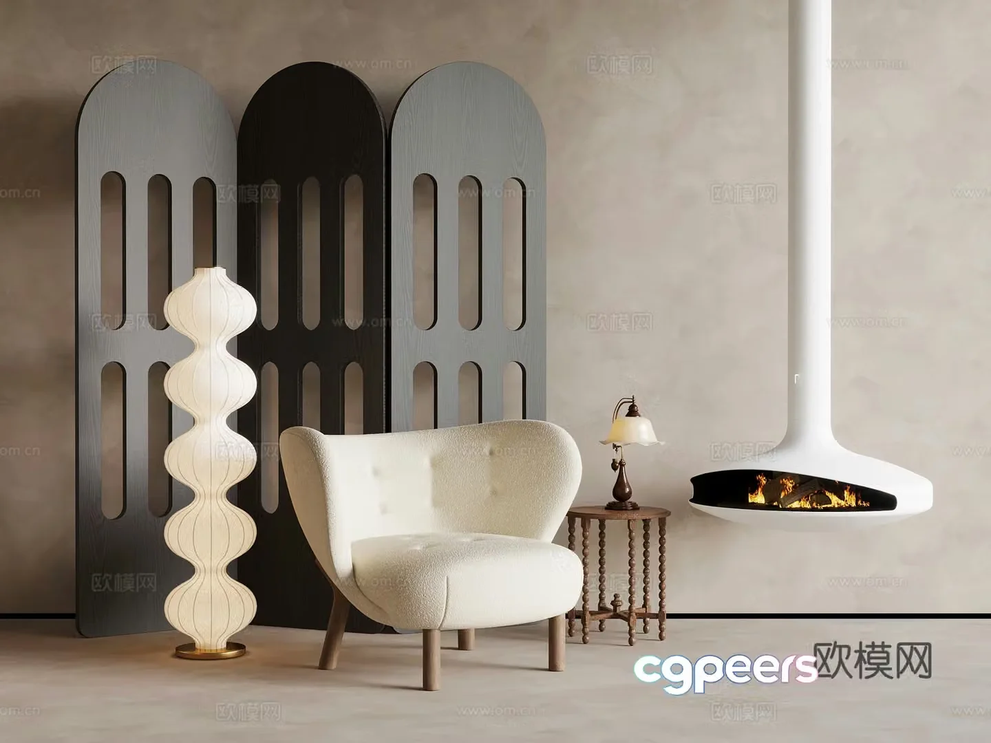 Casual sofa French casual sofa side table screen partition floor lamp fireplace 3d model