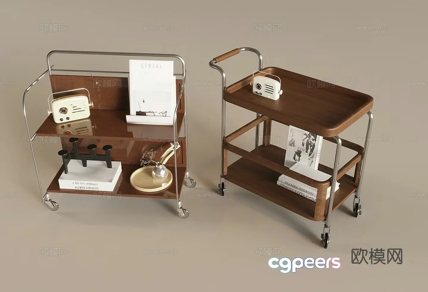 Medium style solid wood trolley movable storage rack sofa edge table corner table 3D model
