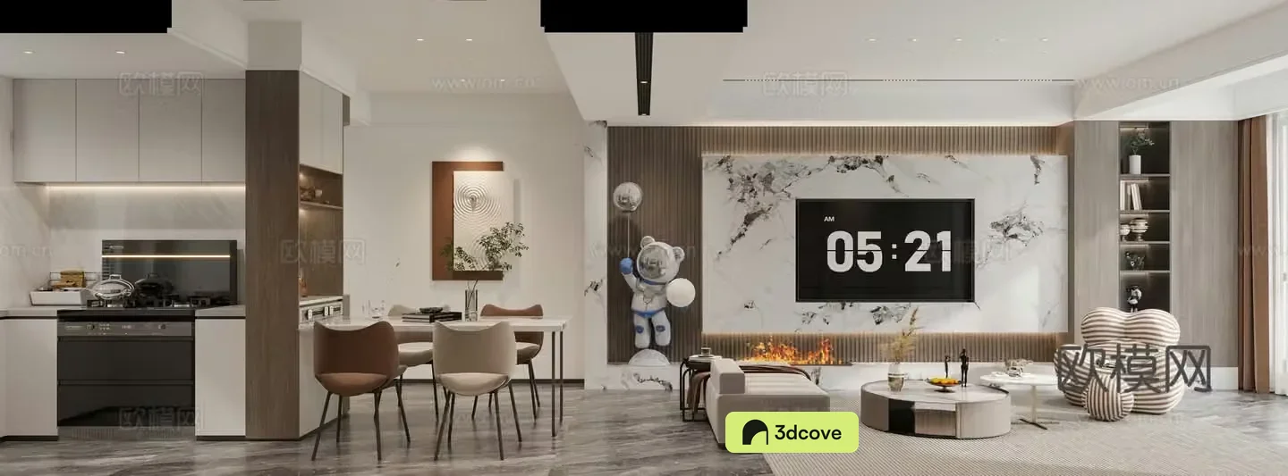 Modern living and dining room