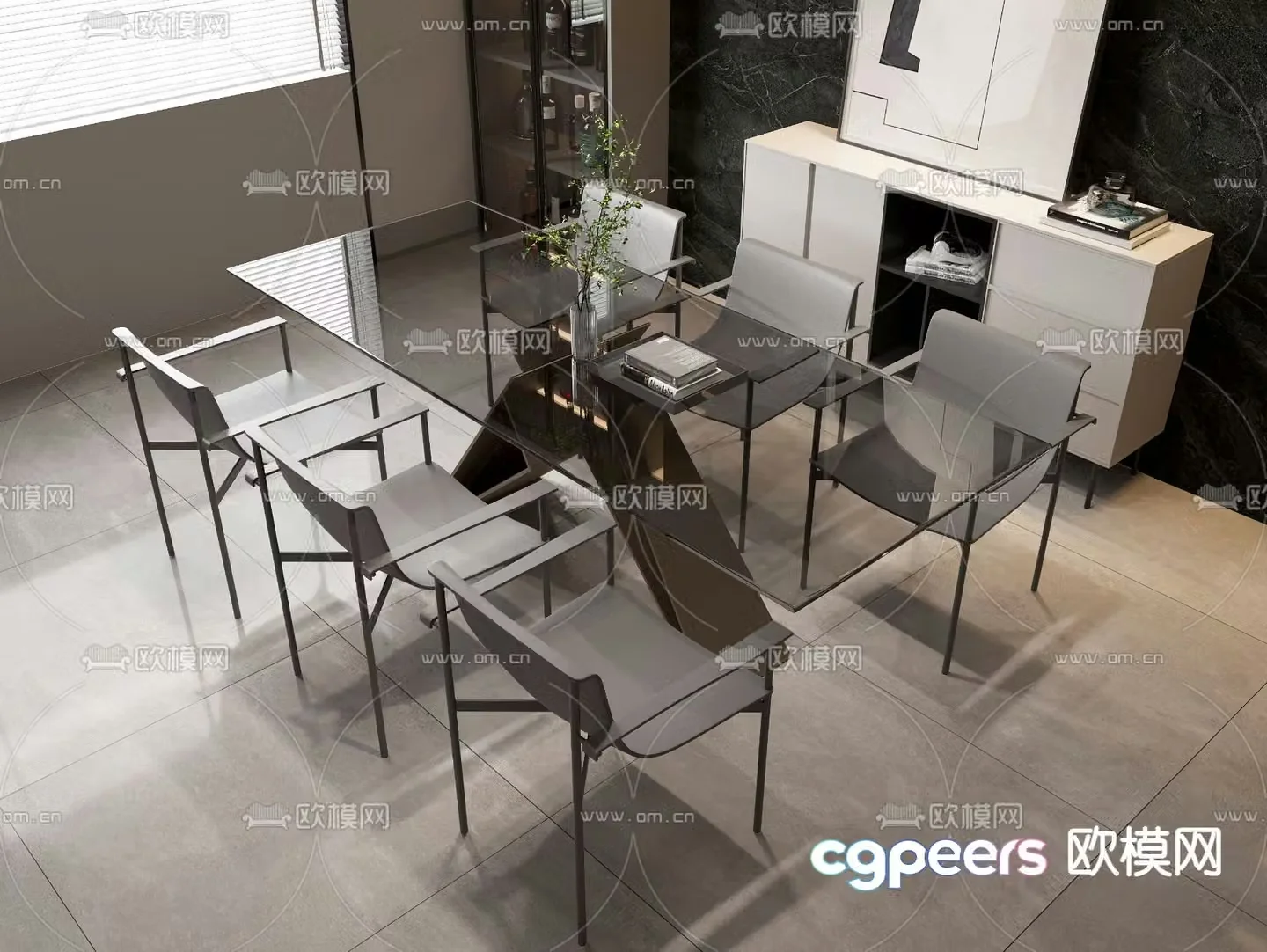 Modern glass dining table 3d model