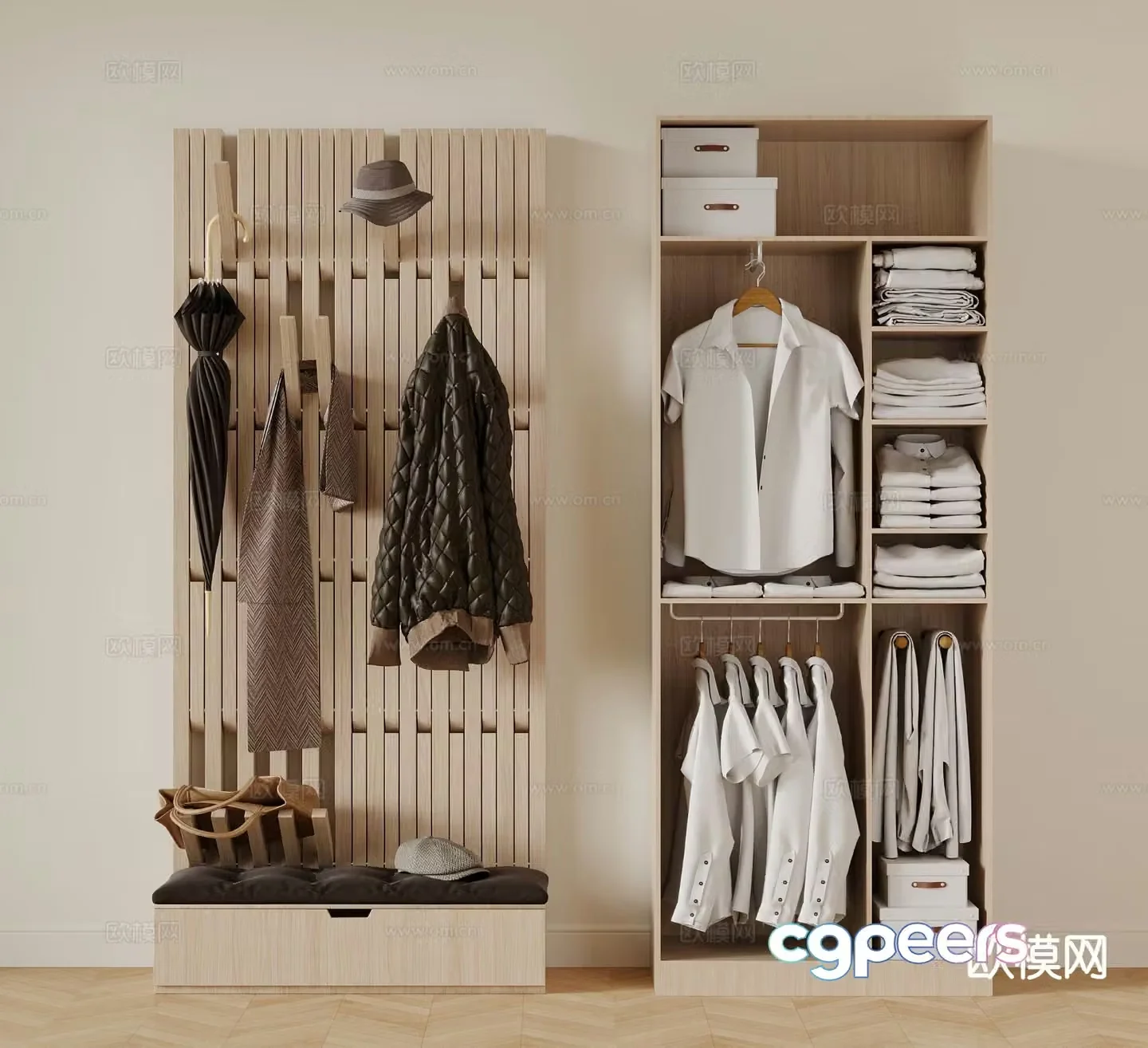 Modern shoe-changing stool piano hanging board clothes rack wardrobe 3D model