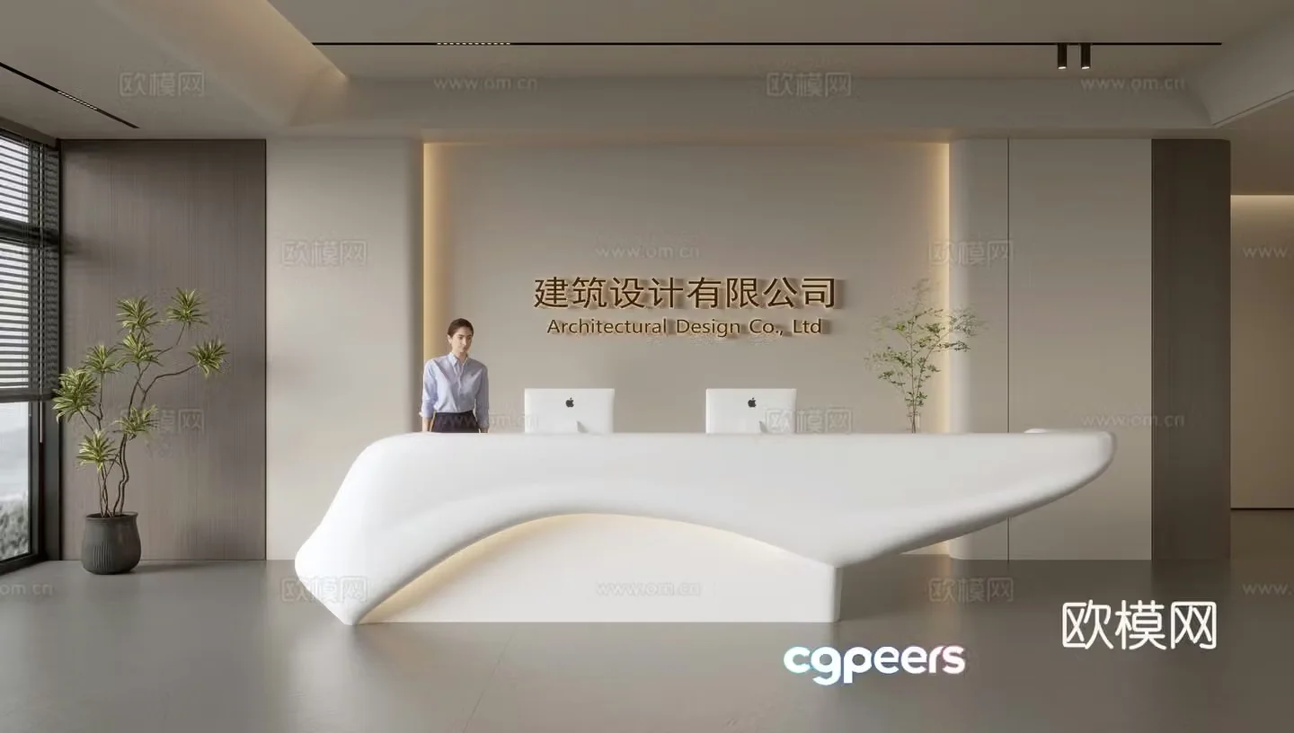 Modern company front desk reception area bar reception desk service desk company front desk background 3D model
