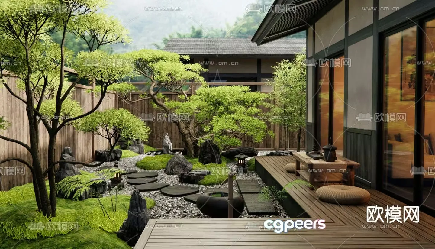 Zen courtyard villa garden 3D model