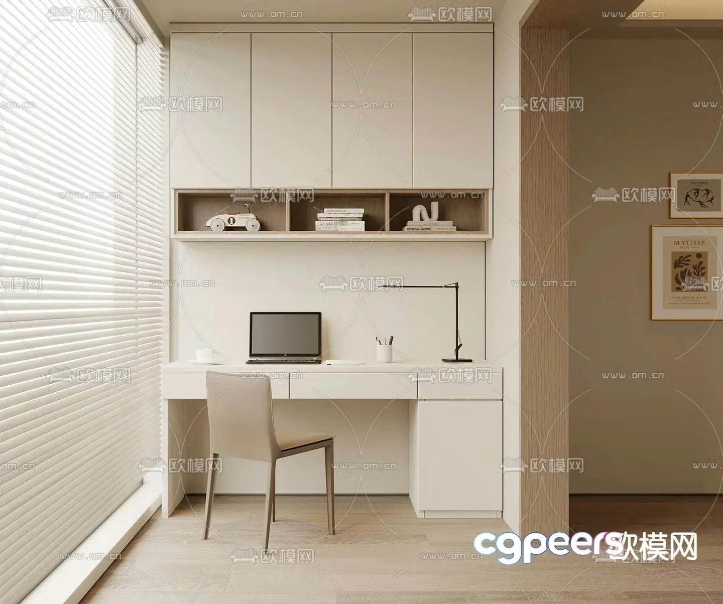 Cream style desk computer desk study table 3d model