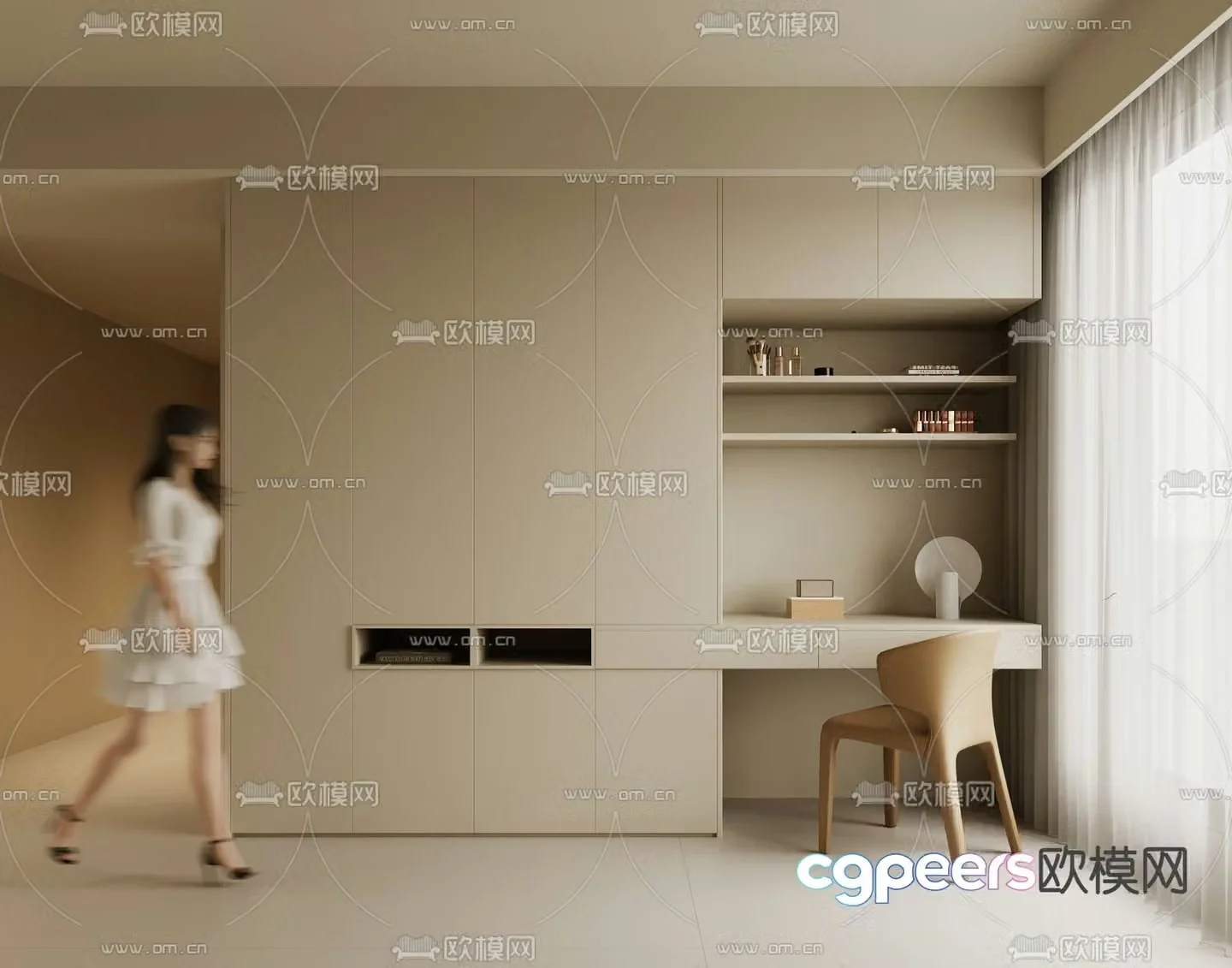 Modern Wardrobe Integrated Desk 3D Model