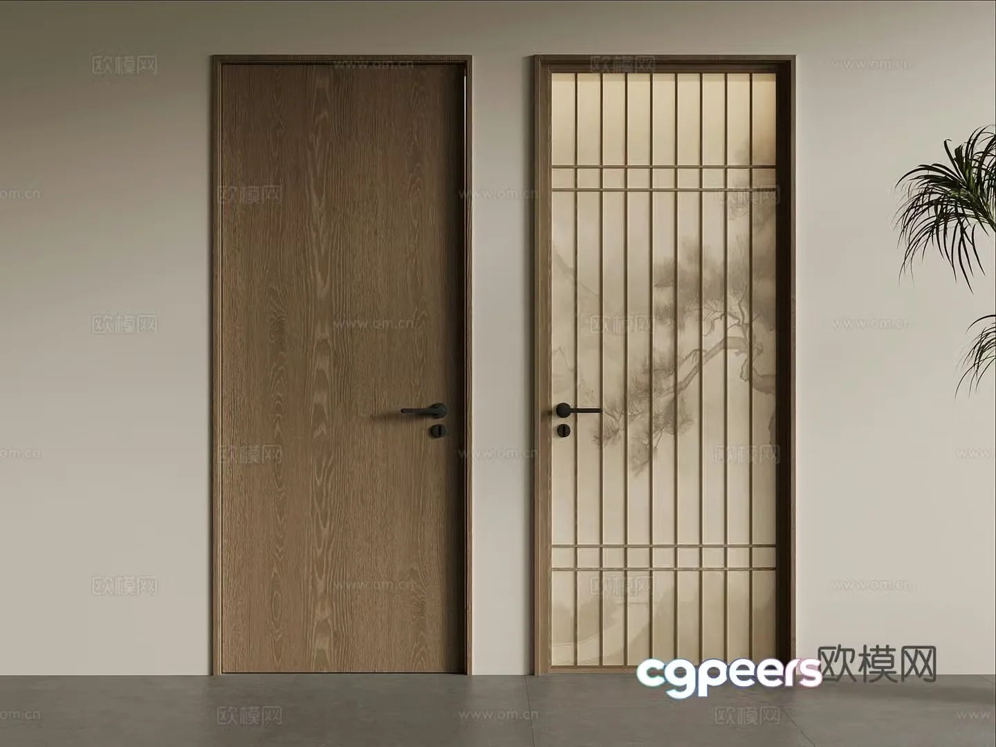08 Single-open door Song style single-open door Glass door Bedroom door 3D model