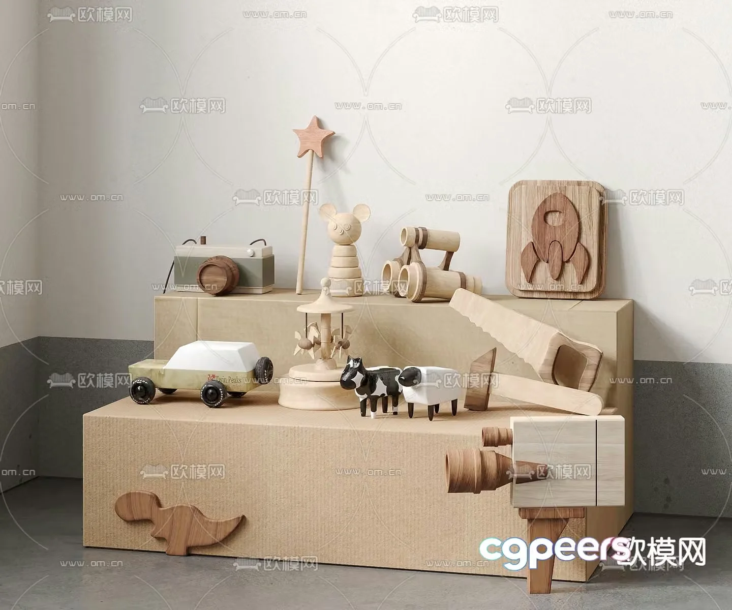 Children’s toys wood carving camera carousel 3d model