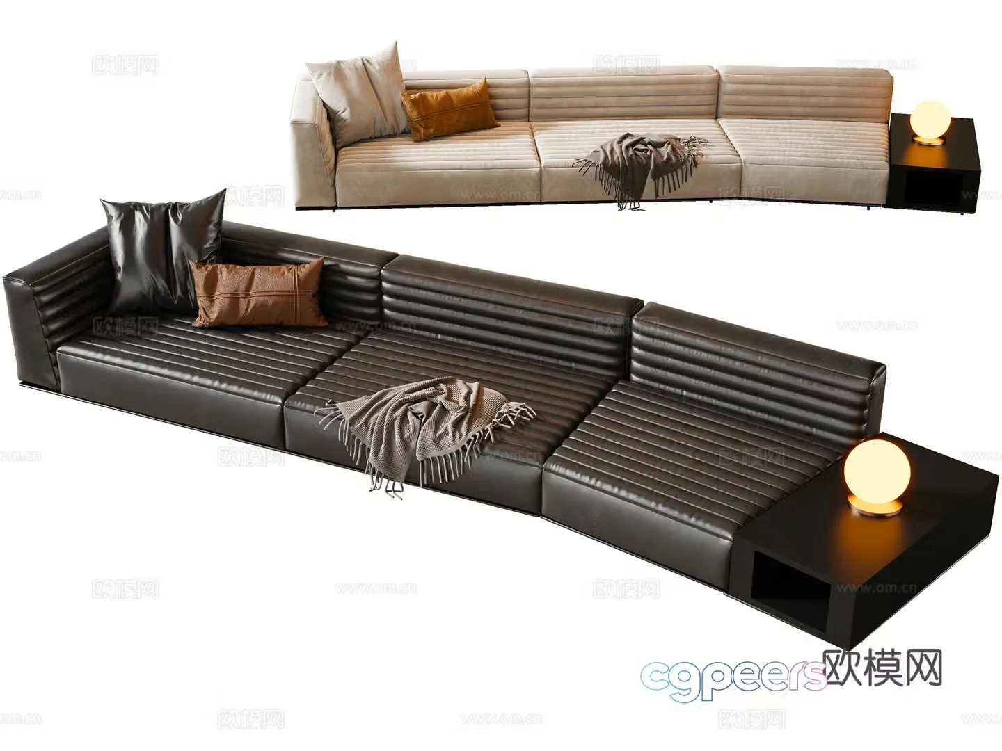 Modern Italian multi-person sofa leather sofa 3d model