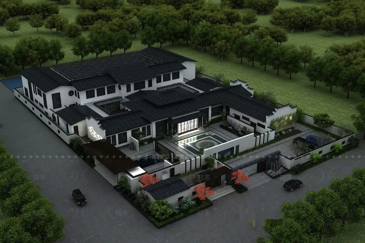 A Large White House With A Black Roof 3D Model – 6889 – VRAY Render