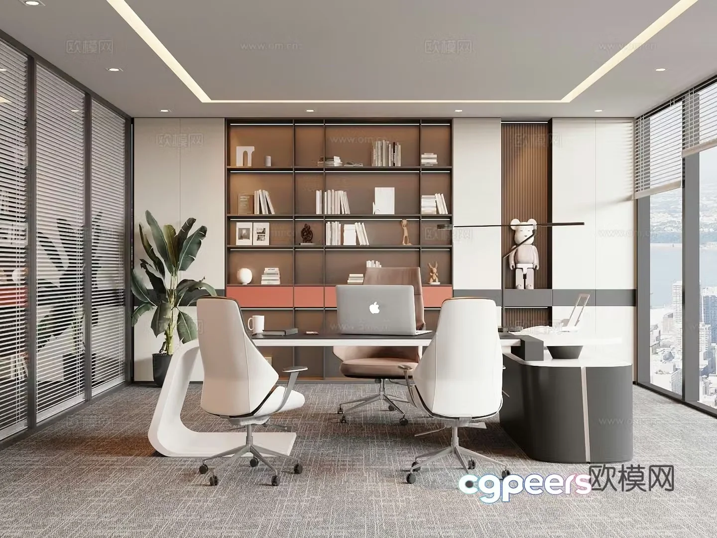 Modern Italian manager office Chairman office Bookcase Office Desk Chair 3D model