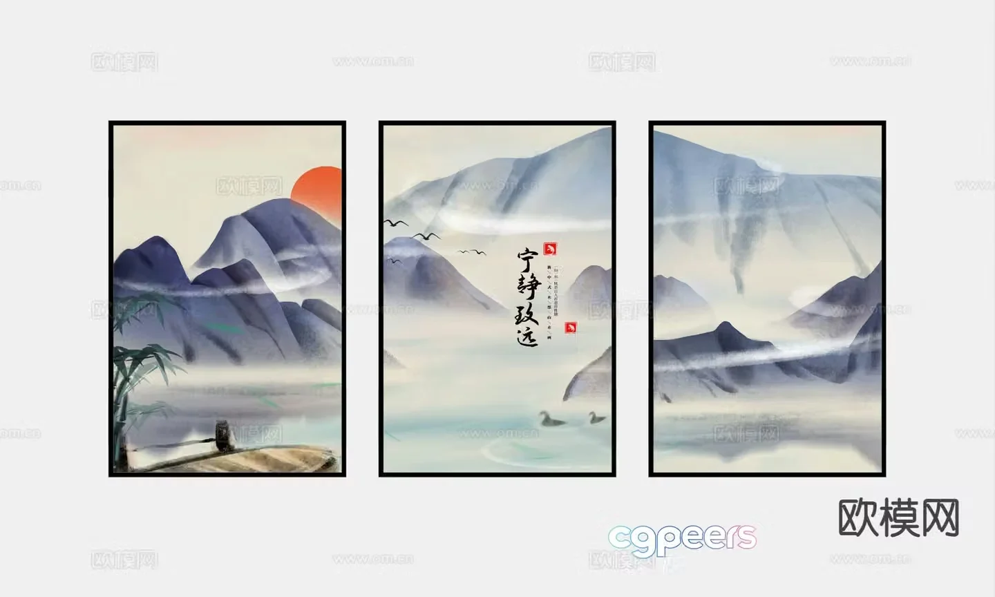 Chinese Zen hanging painting decorative painting 3D model