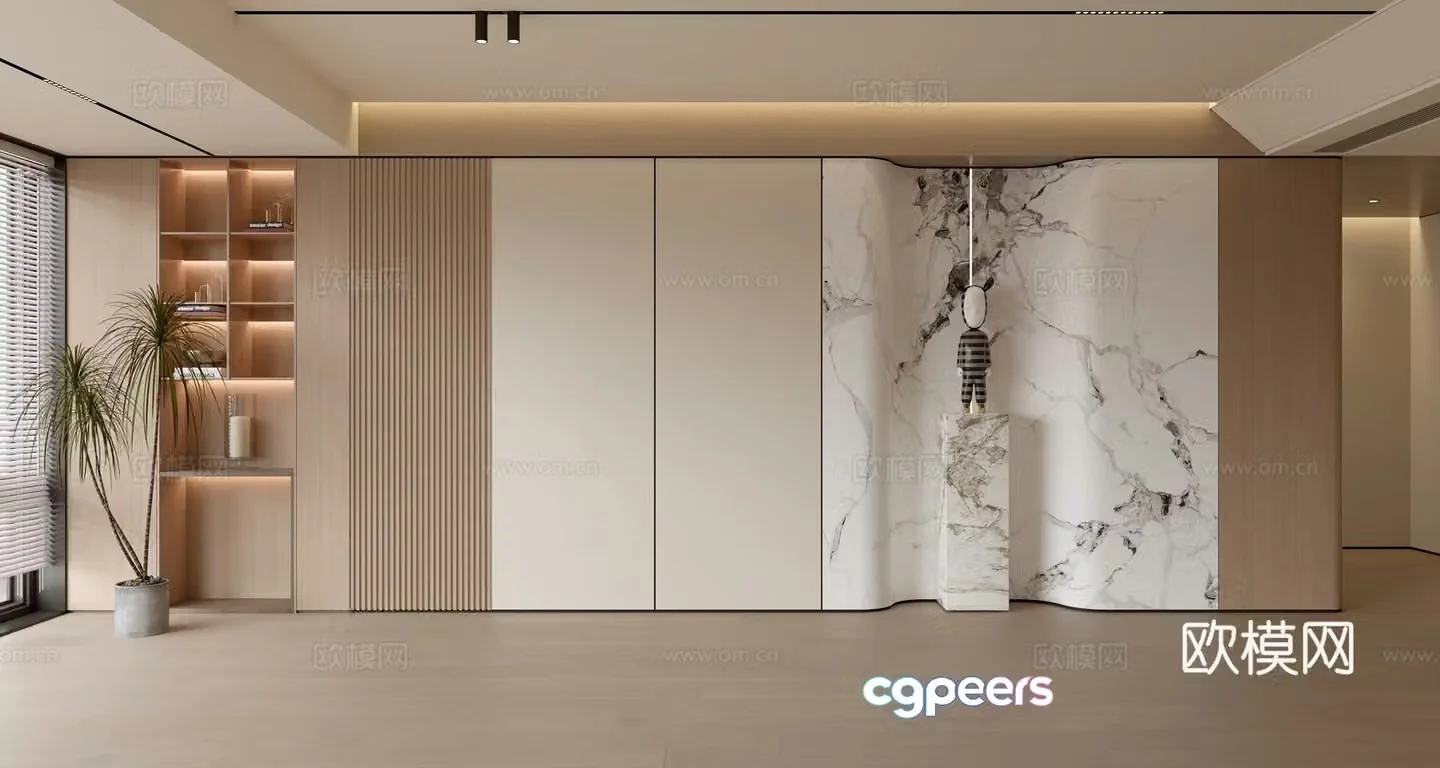 Modern simple sofa background wall modern ornament balcony cabinet living room cabinet wood veneer background wall 3d model