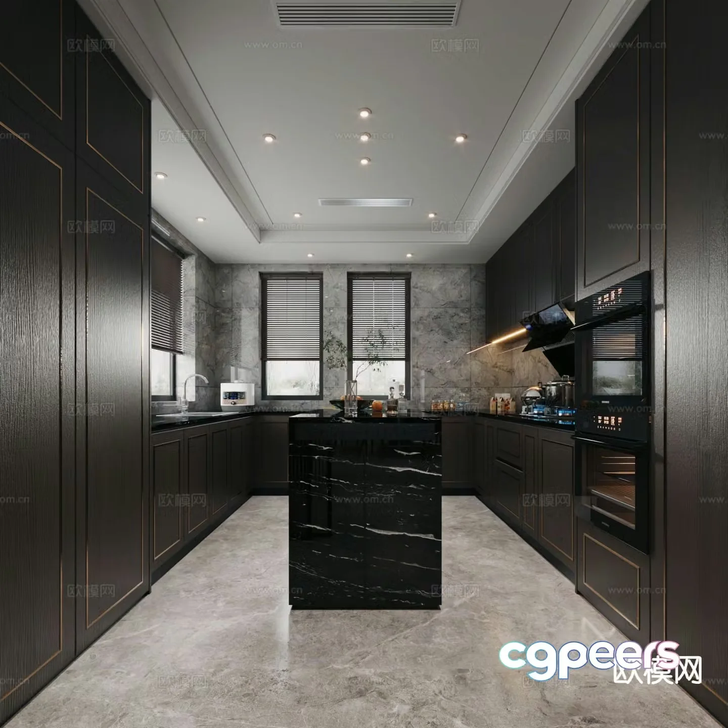 Modern island kitchen 3d model