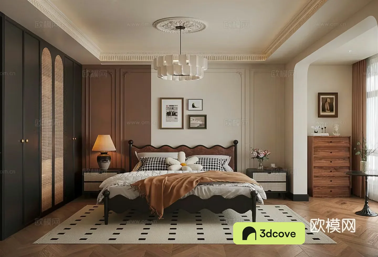 French retro style bedroom 3d model
