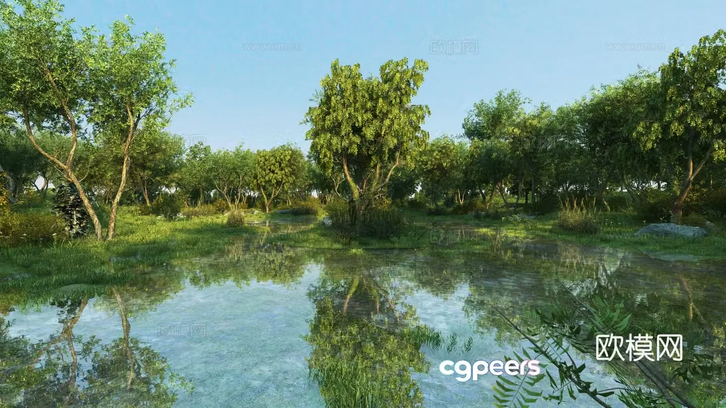 Modern wetland park landscape 3d model