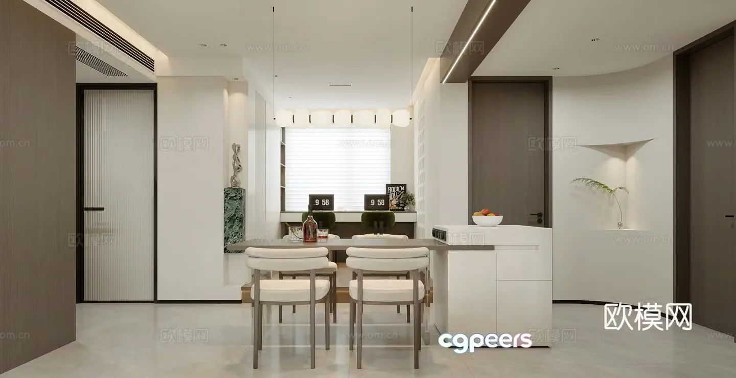 Modern restaurant Modern study Desk Children’s study Office Creamy style restaurant 3d model