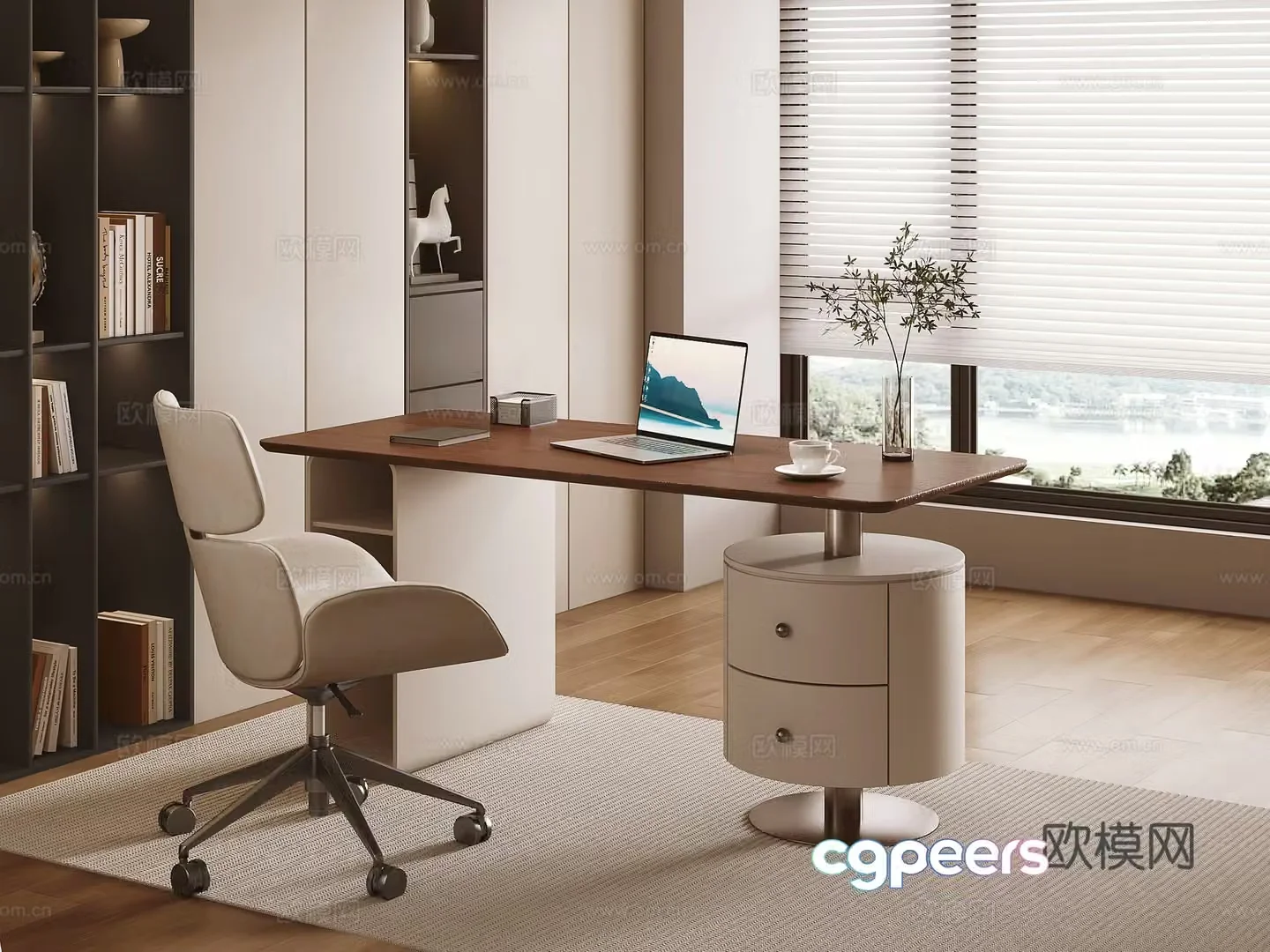 Modern minimalist desk office desk 3d model