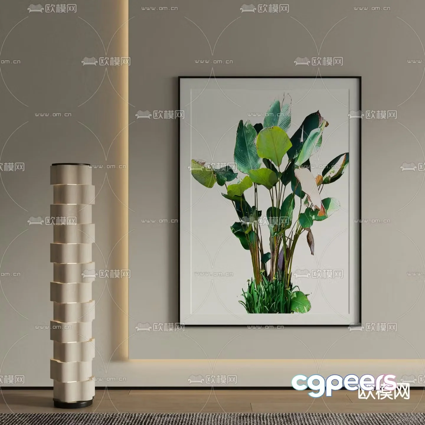 Modern decorative painting Green leaf painting 3d model