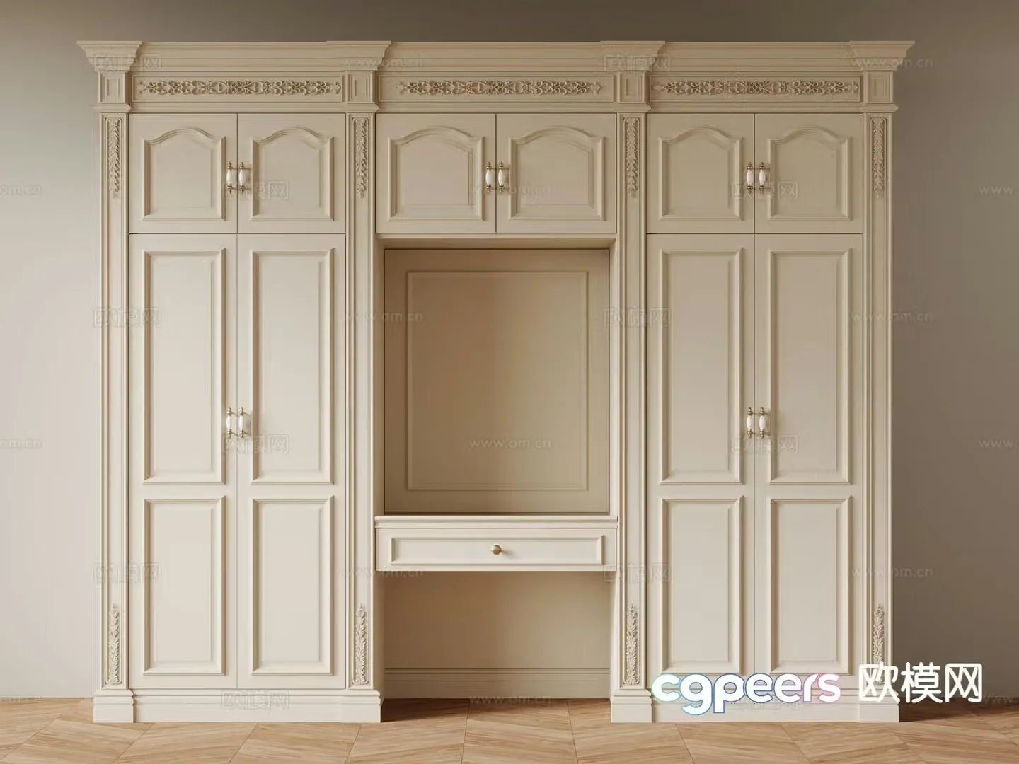 Cream style wardrobe dresser integrated 3d model