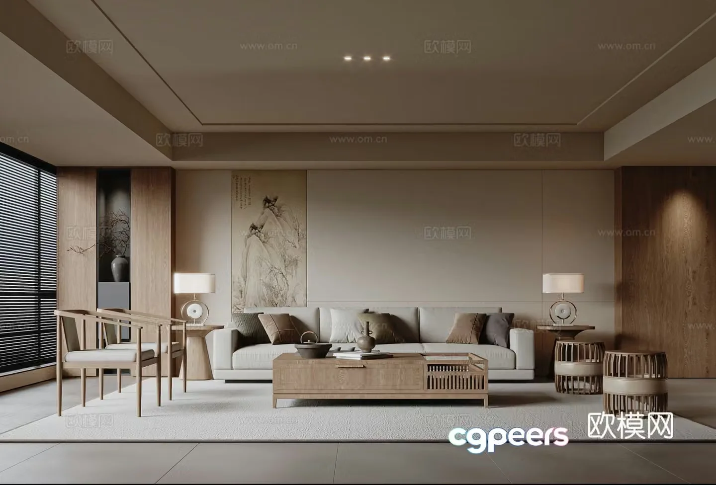 Song style aesthetic living room New Chinese style living room 3D model