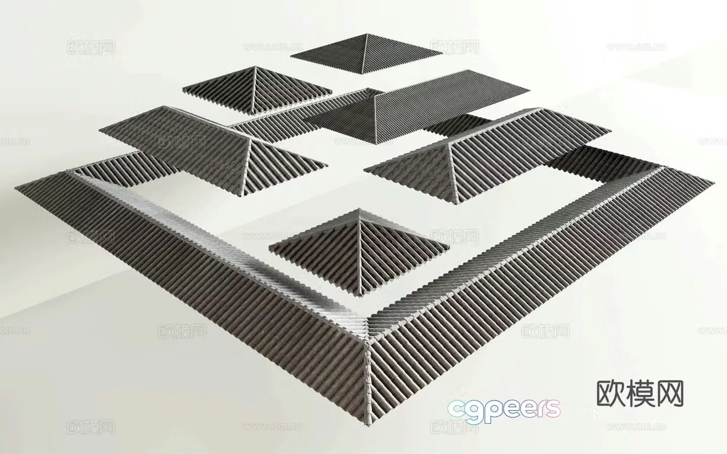 Chinese style eaves tile roof 3D model
