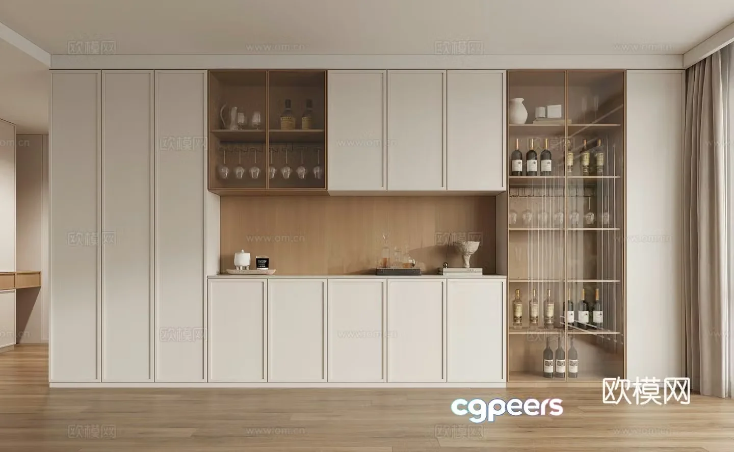 Cream style wine cabinet sideboard 3d model