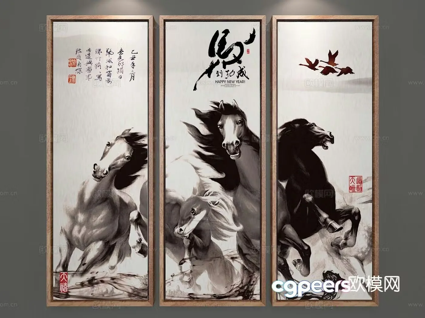 New Chinese style decorative painting horse hanging painting 3d model
