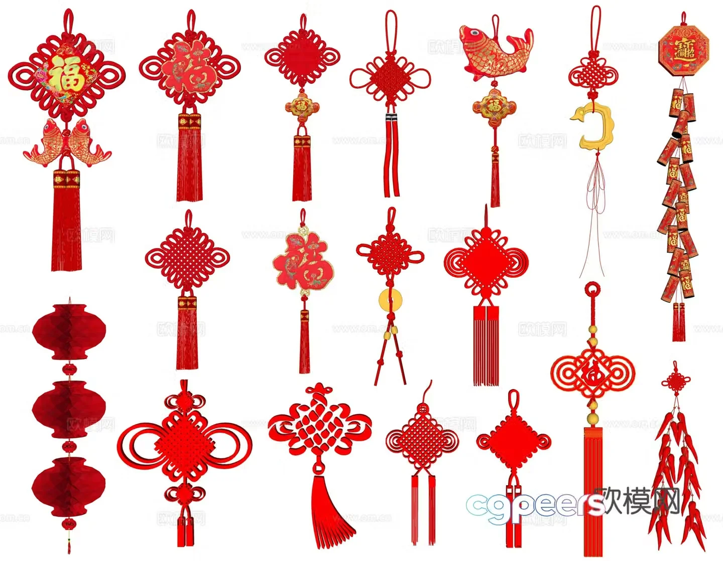 New Chinese style Chinese knot safe knot concentric knot hanging pillow pendant red lantern New Year’s sketch 3D model
