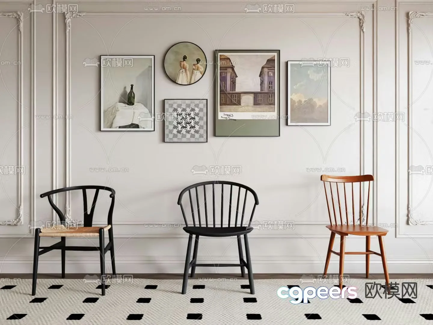 Nordic chair dining chair 3d model