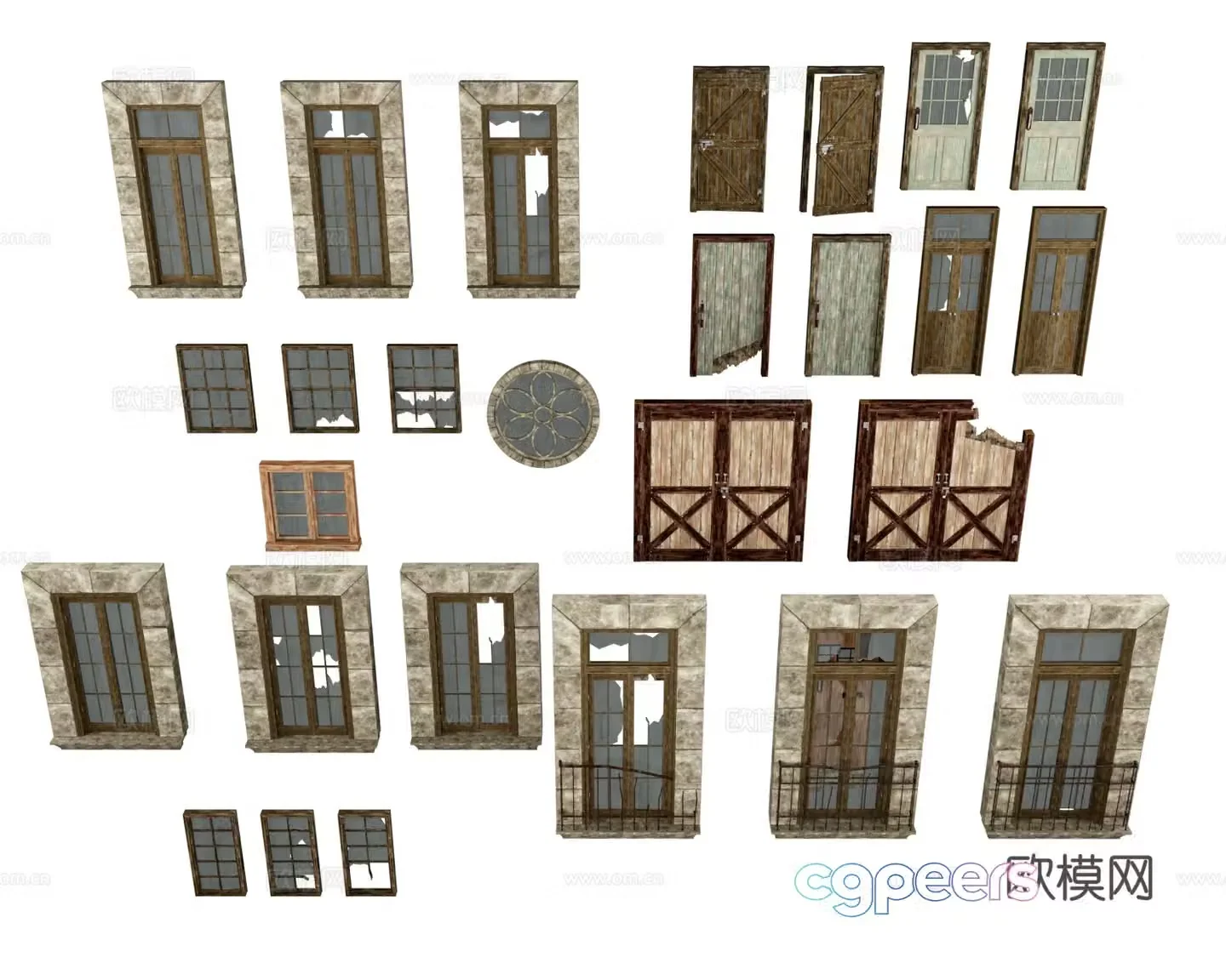 Window Glass Door Broken Door Broken Windows 3D Model