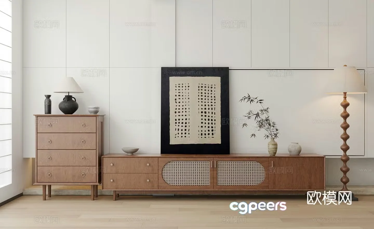 Middle-aged TV cabinet low cabinet side cabinet flower art ornament 3D model