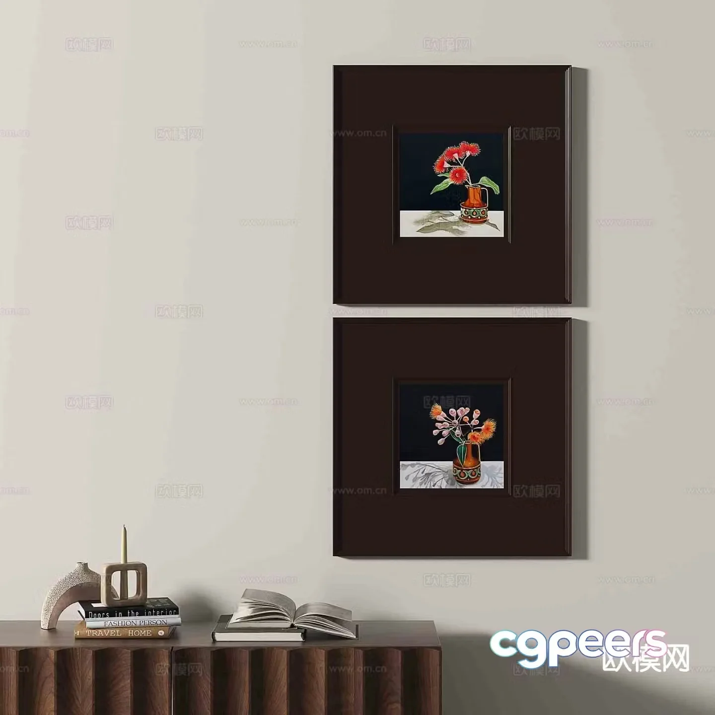 Wabi-sabi retro hanging painting flower painting decorative painting 3D model
